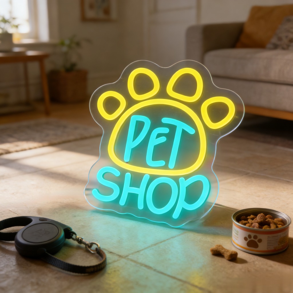 Commercial Window Printing - Evcil Hayvan Dükkanı Neon Tabela LED