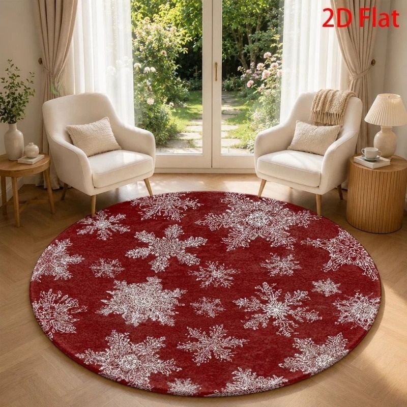 Wholesale Commercial Printing - Beyaz Kar Tanesi Kırmızı Noel Yuvarlak