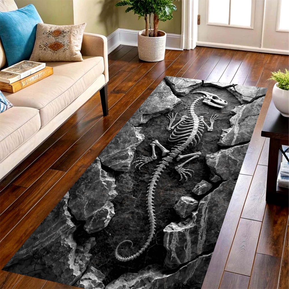 Wholesale Commercial Printing - Dinozor İskeleti Taşlı Uzun Yolluk Halı,